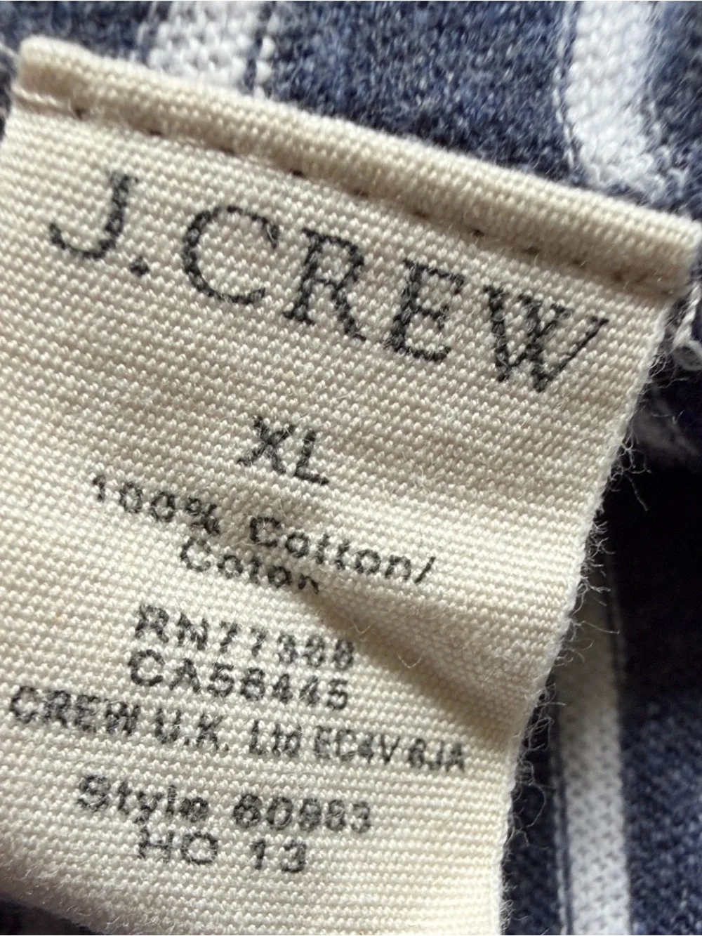J Crew men’s short sleeve navy blue and white striped T Shirt XL  field knit